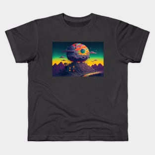 Imagination Mountain Land - Psychedelic Landscape - Paint Dripping 3D Illustration - Colorful Haunted Nature Scene Kids T-Shirt